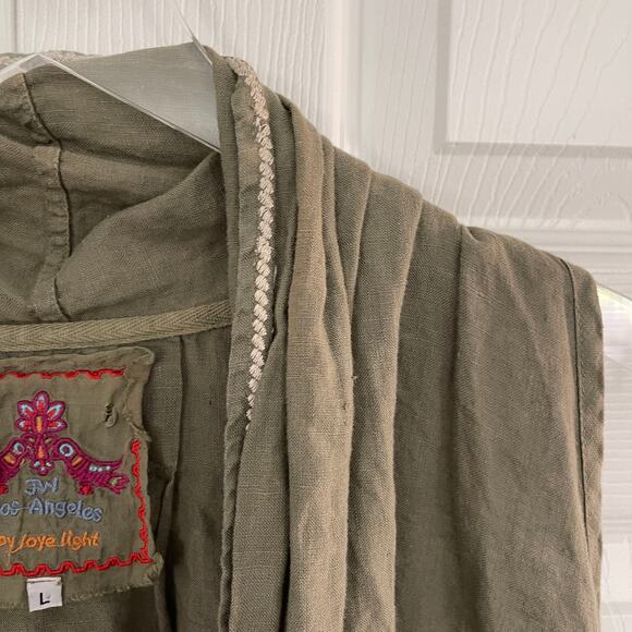 Johnny Was JWLA Petra Embroidered Olive Linen Duster Vest - Picture 3 of 9